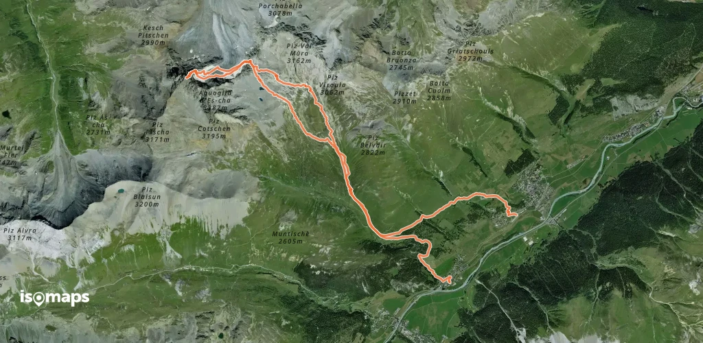 Piz Kesch / Piz d'Es-cha - De Madulain par la Porta d'Es-cha et le glacier de Porchabella